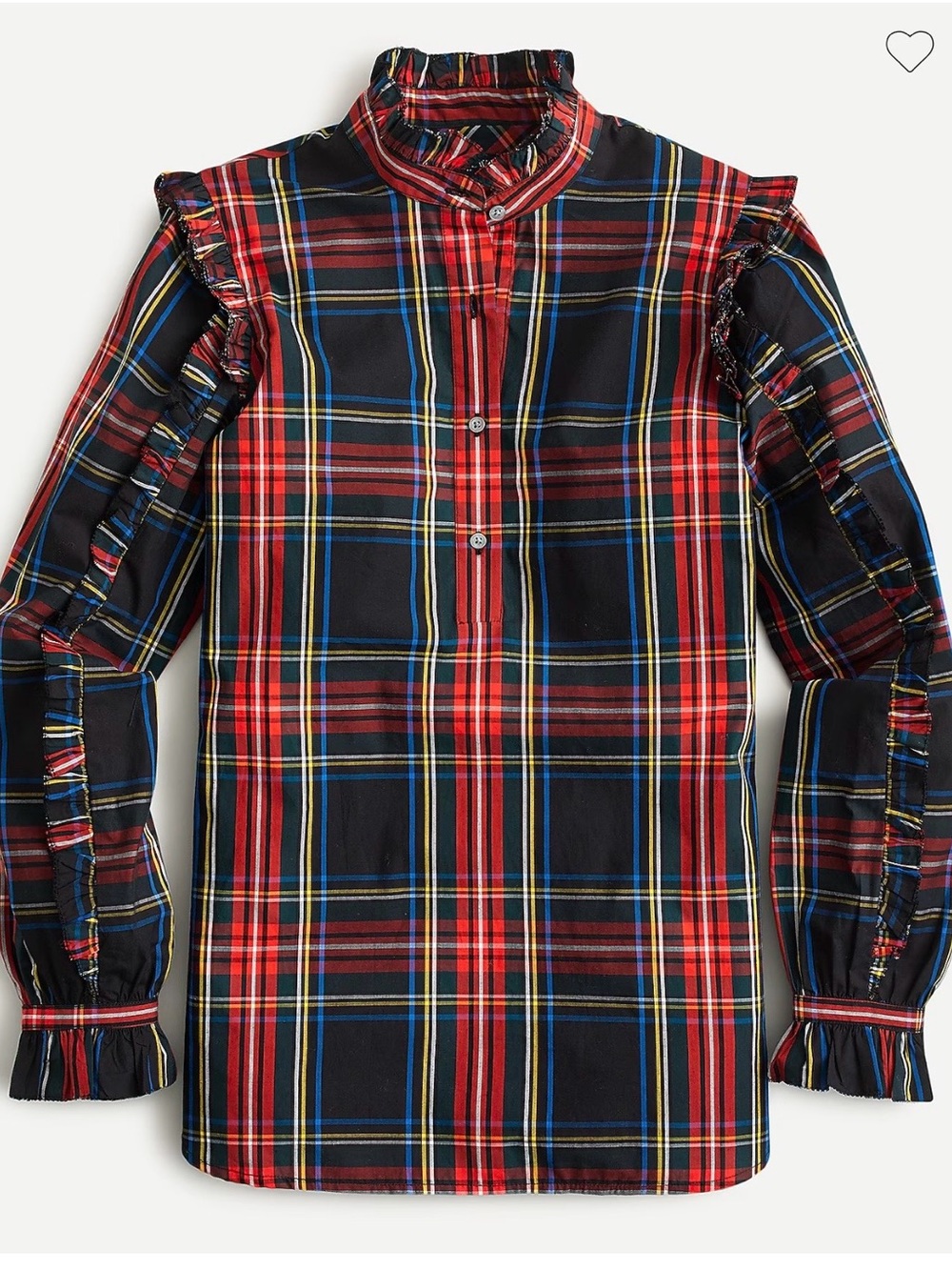 J. Crew Popover Stewart Tartan Ruffle Trim Blouse XXS